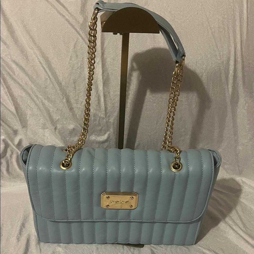 BEBE Coach Light Blue Quilted Shoulder Bag with Gold Chains New Without Tags